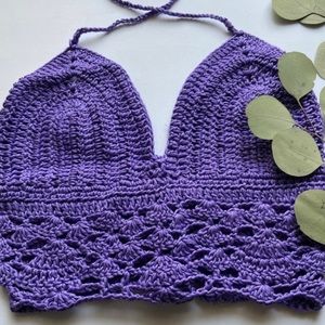 Dark lavender handmade festival crochet crop top
